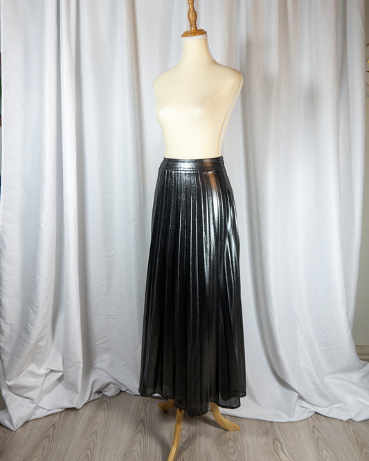 Falda Plisada Metalizada Negra - Tommy Hilfiger - La Reversa