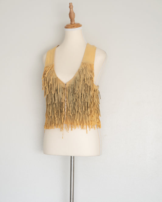 Gilet Gamuza Beige con Flecos - Ana Sui - La Reversa