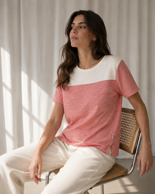 Polera Rayas Rojo y Blanco Panel Contraste - Courrèges - La Reversa