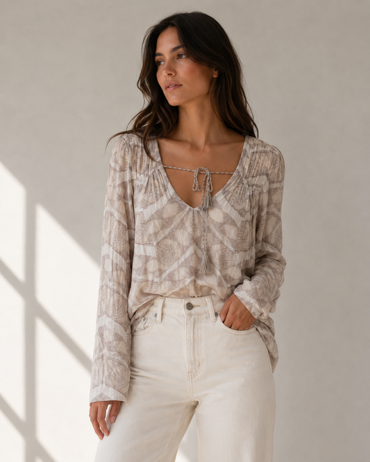 Polera Tonos Neutros Geométrico- Lucky Brand - La Reversa