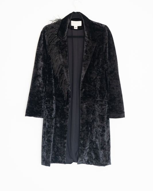 Abrigo Terciopelo Negro Plumas  - Karyn Coo