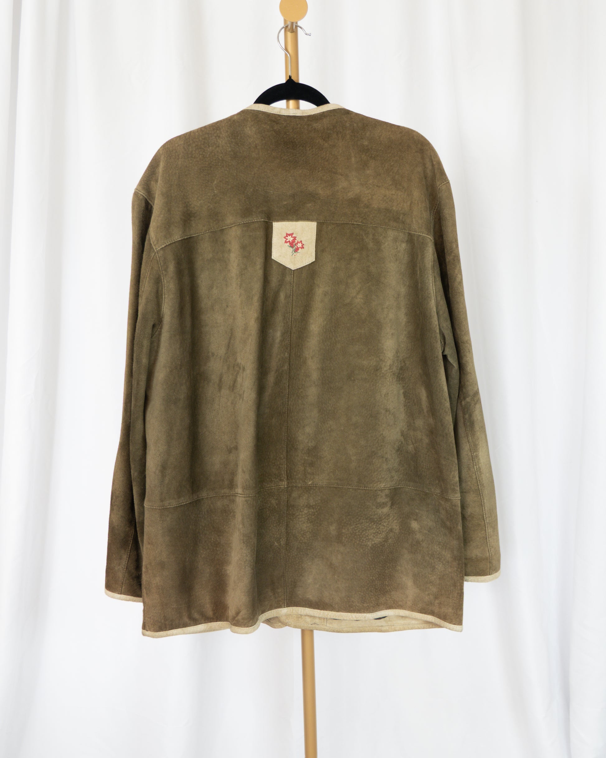 Chaqueta de Gamuza Verde Oliva Bordada - Enzo Scapati