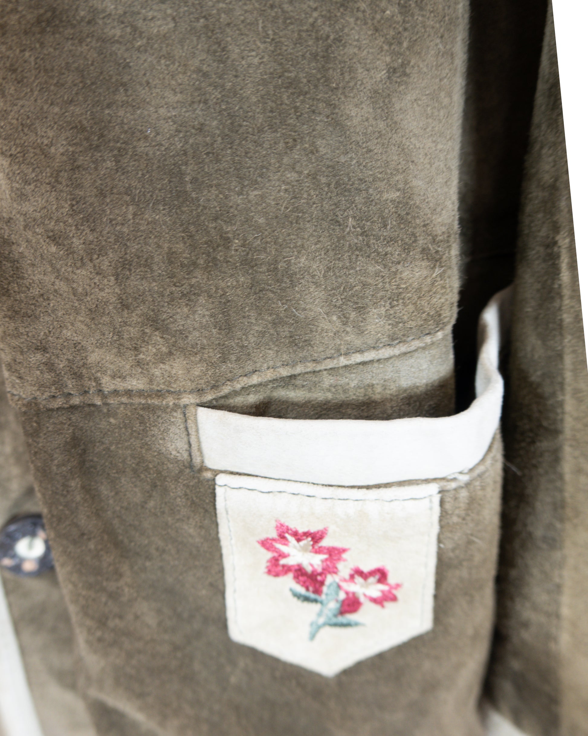Chaqueta de Gamuza Verde Oliva Bordada - Enzo Scapati
