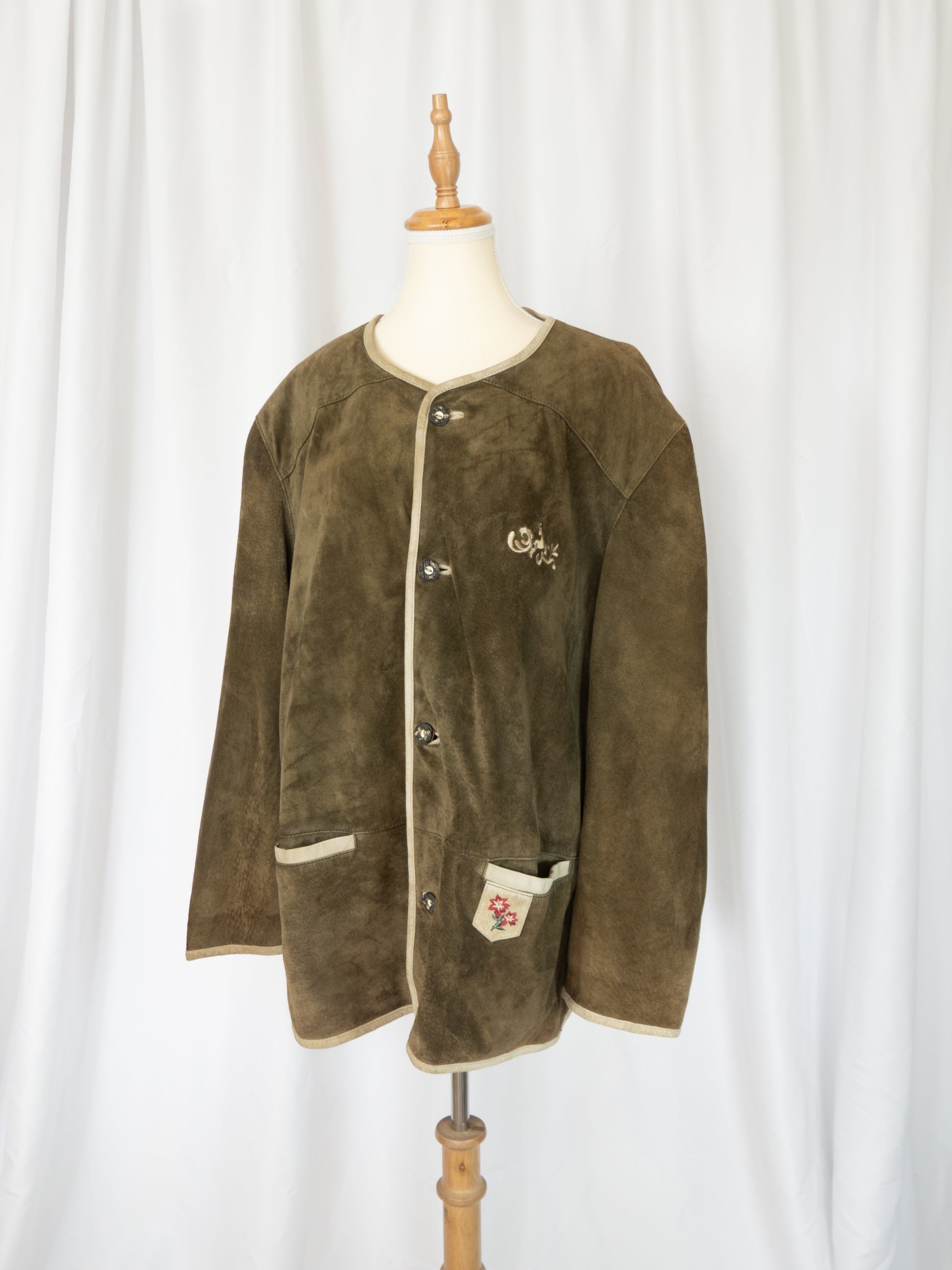 Chaqueta de Gamuza Verde Oliva Bordada - Enzo Scapati