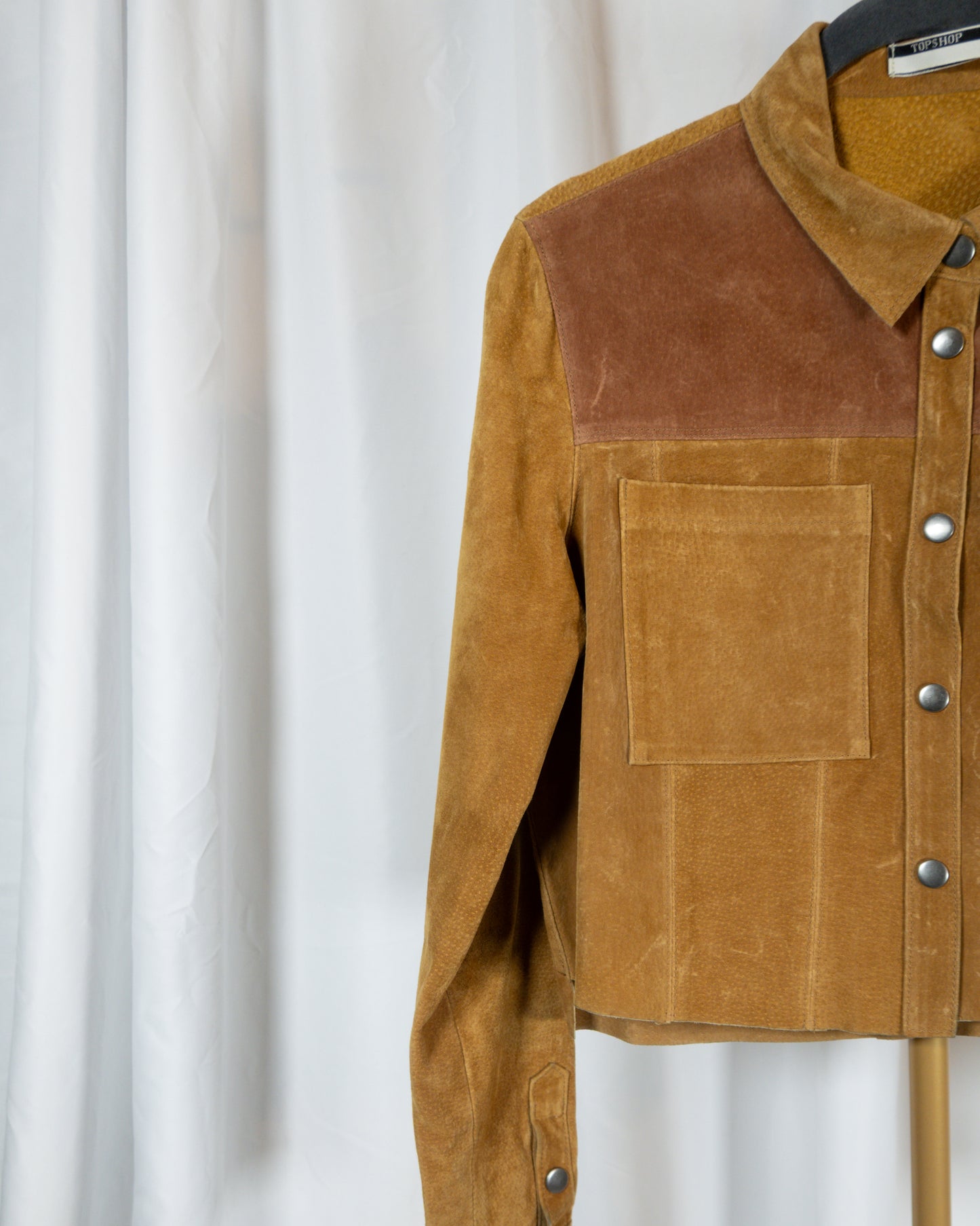 Chaqueta Cropped de Gamuza Camel - Topshop