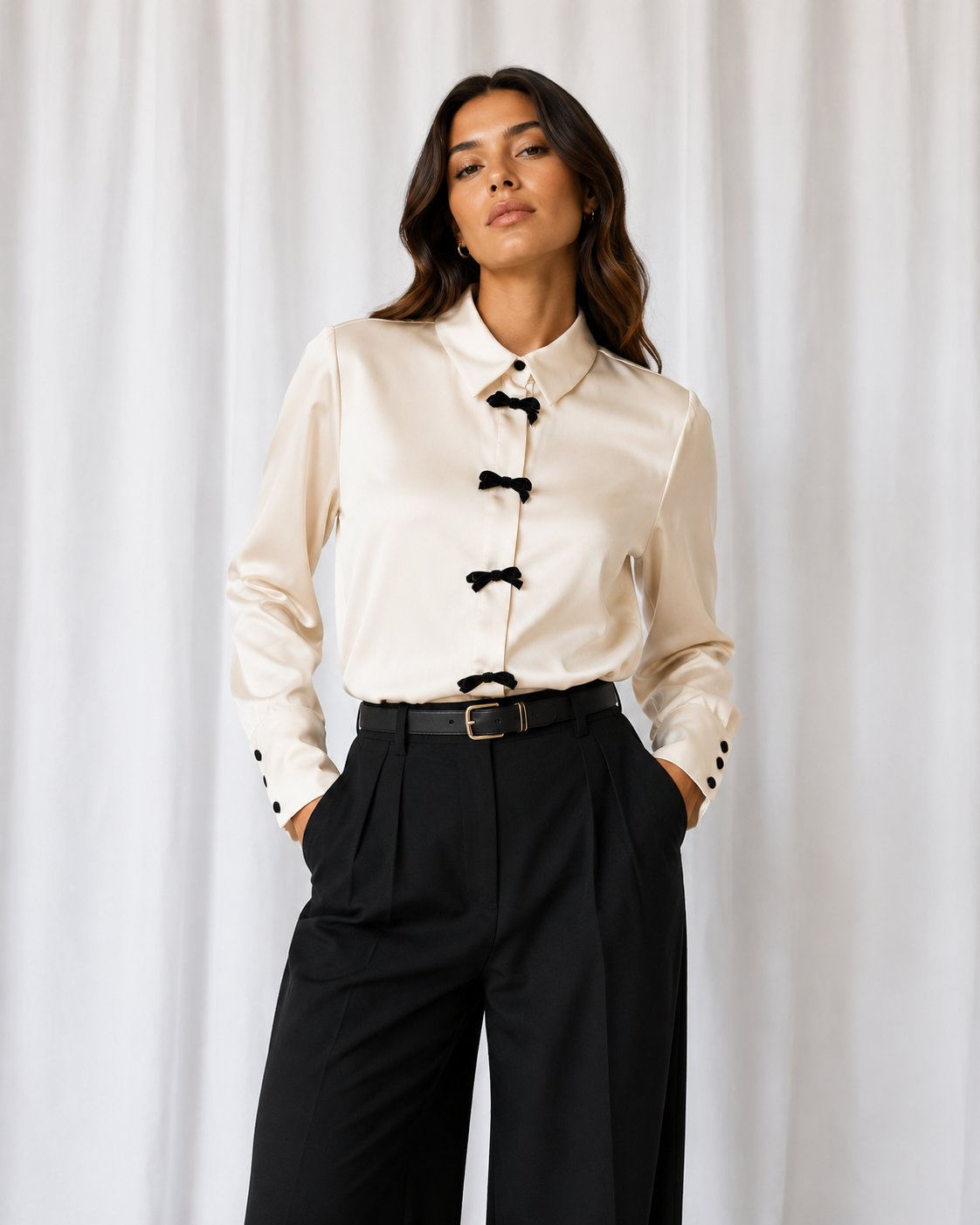 Camisa Satinada con Lazos de Terciopelo – Zara