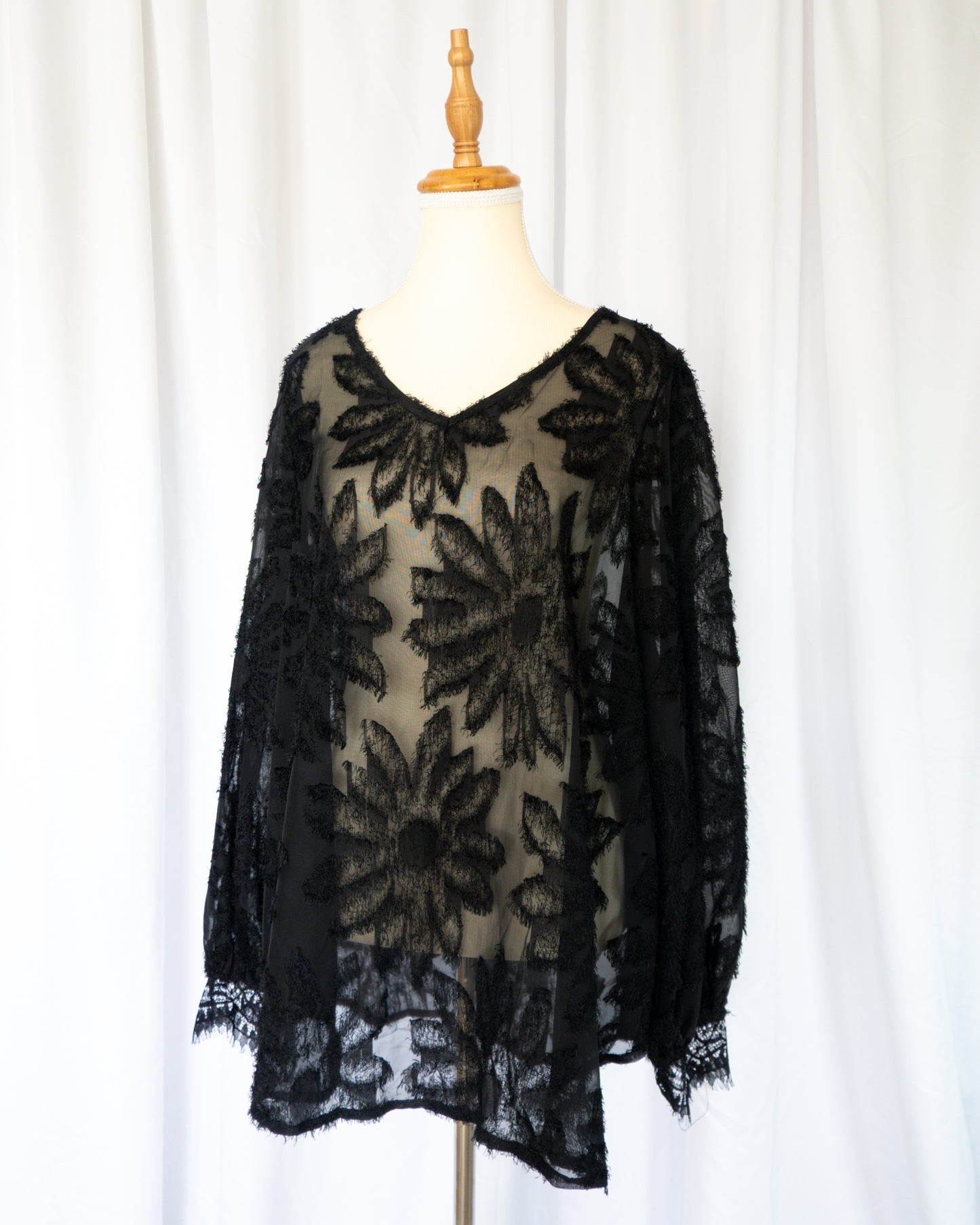 Top Black Sheer Floral Mesh - La Reversa
