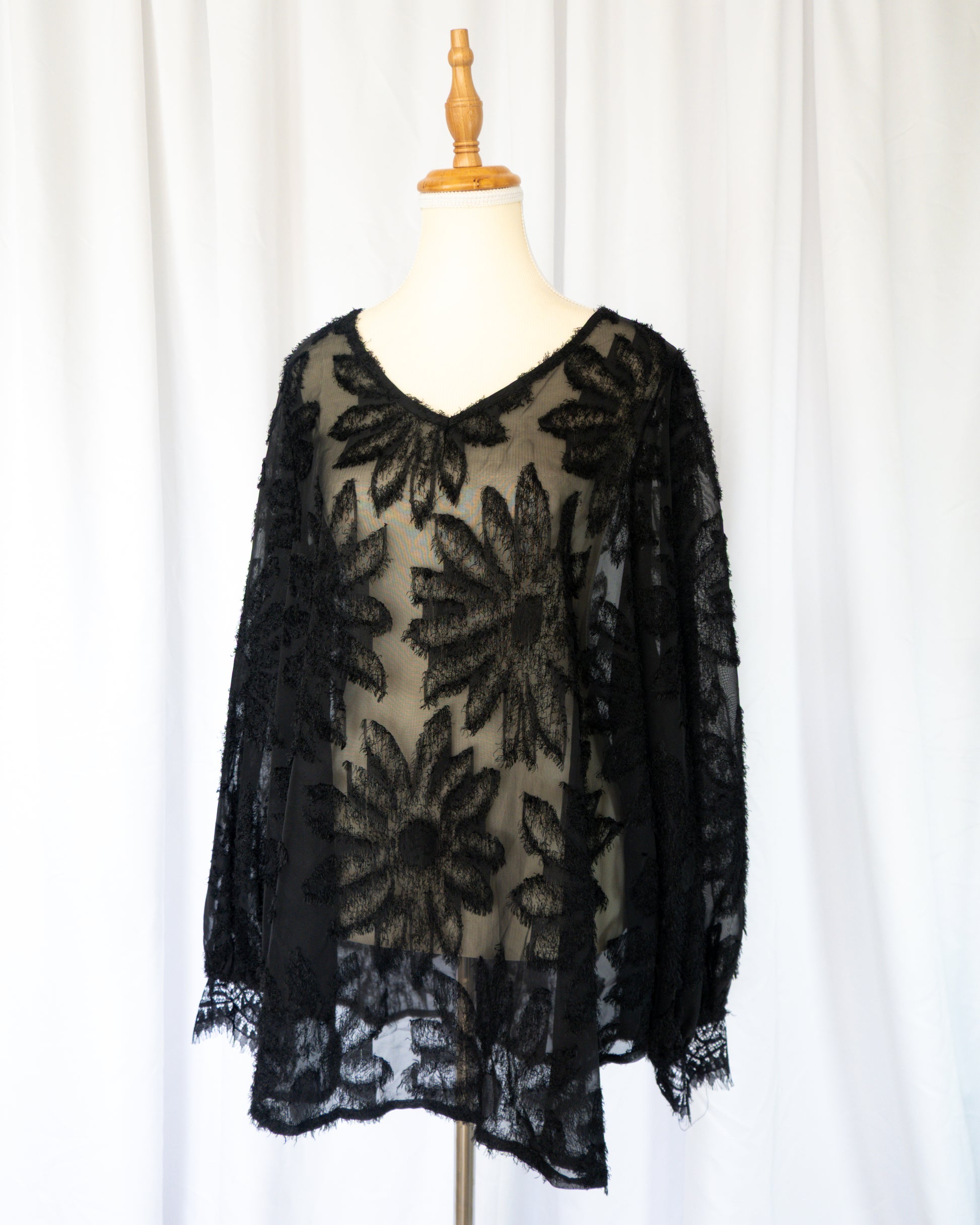 Top Black Sheer Floral Mesh - La Reversa