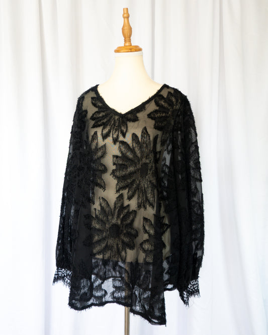 Top Black Sheer Floral Mesh - La Reversa