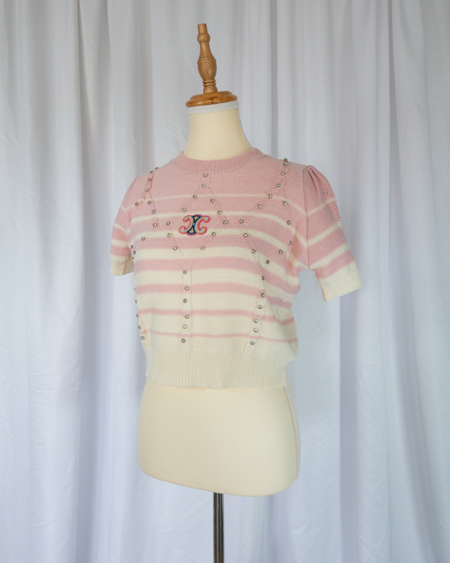 Top Tejido Rosa y Crema - Celine - La Reversa