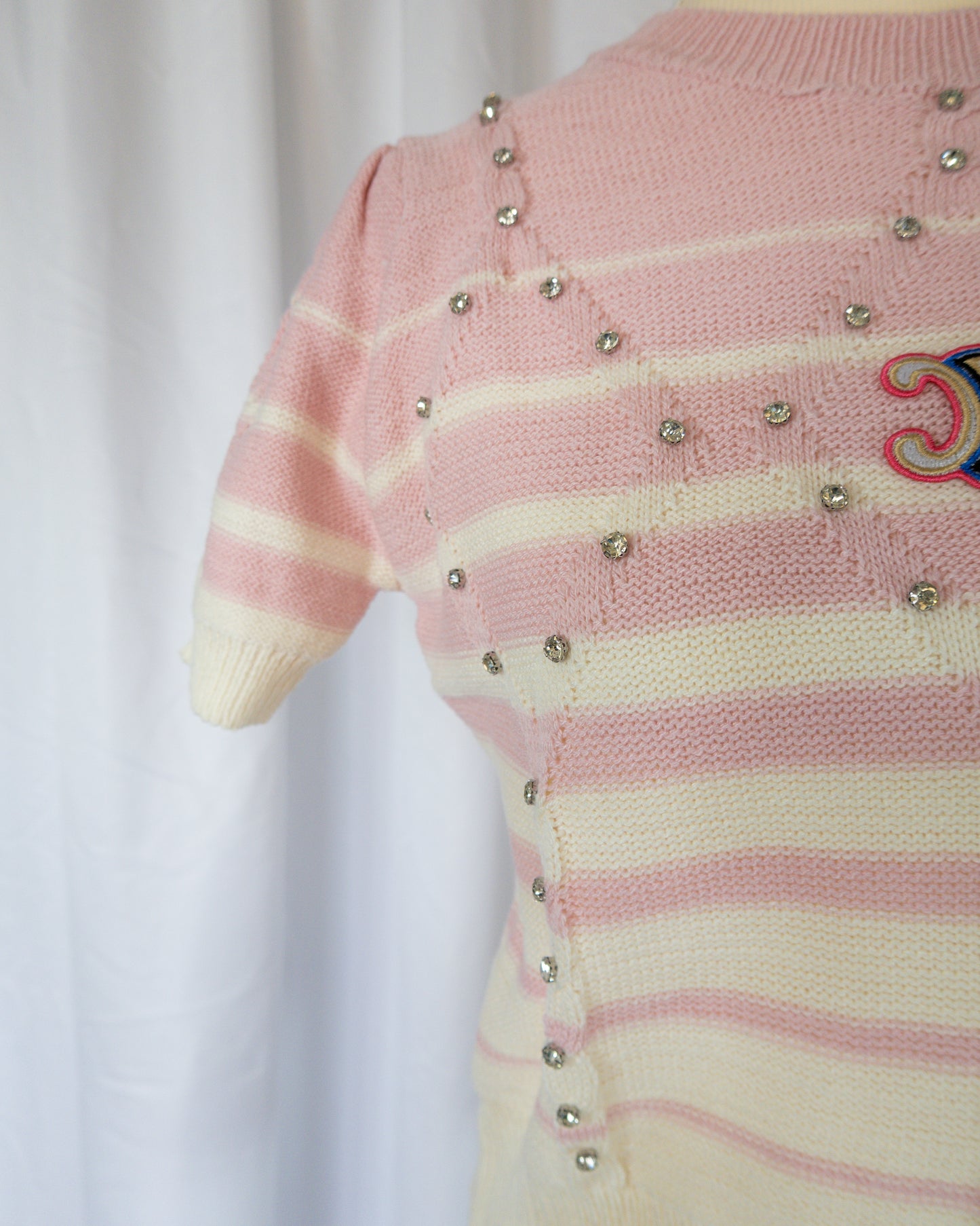 Top Tejido Rosa y Crema - Celine - La Reversa