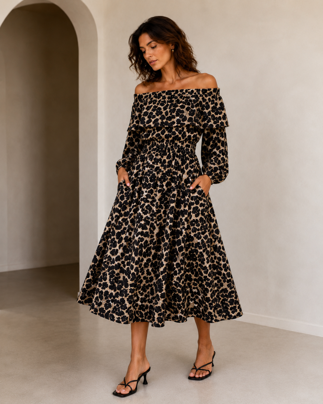 Vestido Animal Print Off Shoulder - Whistles - La Reversa
