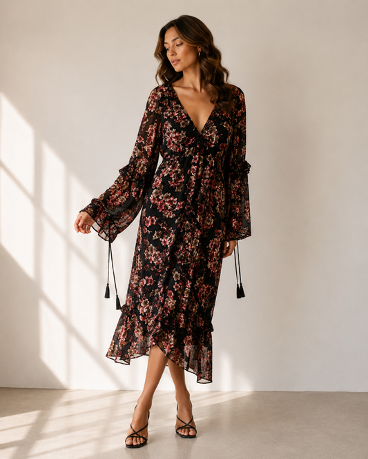 Vestido Envolvente Floral Oscuro - Asos Design - La Reversa