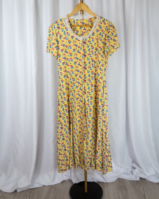 Vestido Floral Amarillo Vintage - La Reversa