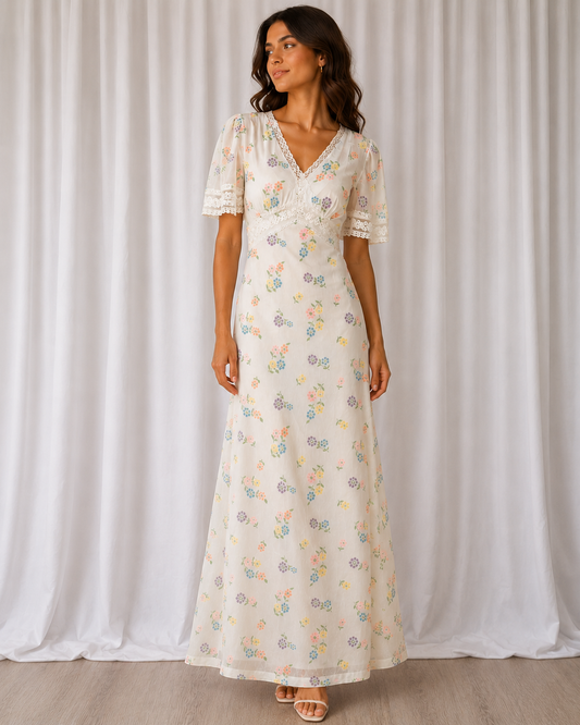 Vestido Maxi Floral Sheer Pastel - La Reversa