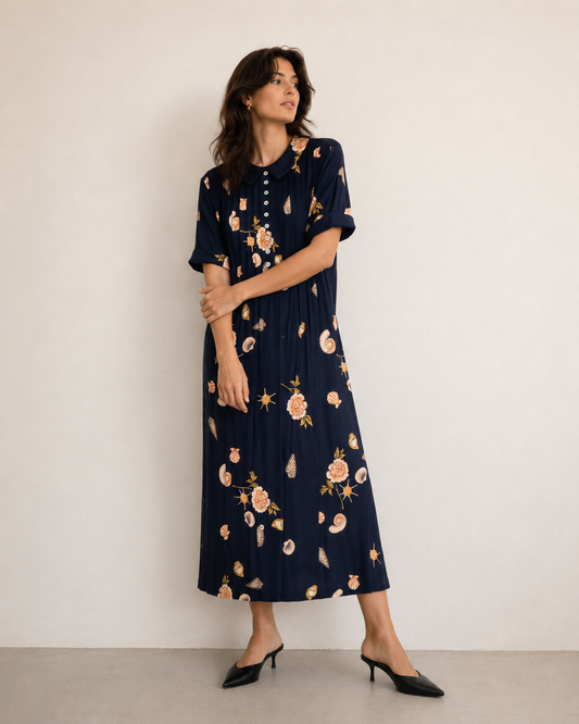 Vestido Midi Floral Navy  - Positive Attitude - La Reversa