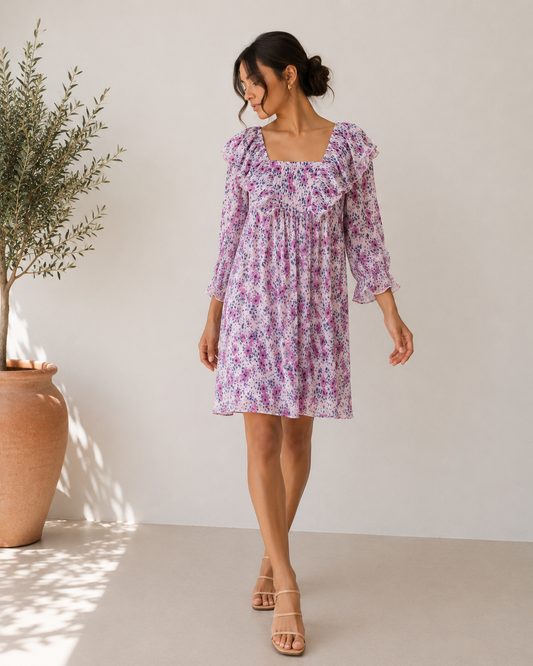 Vestido Mini Floral Rosa - Ganni - La Reversa