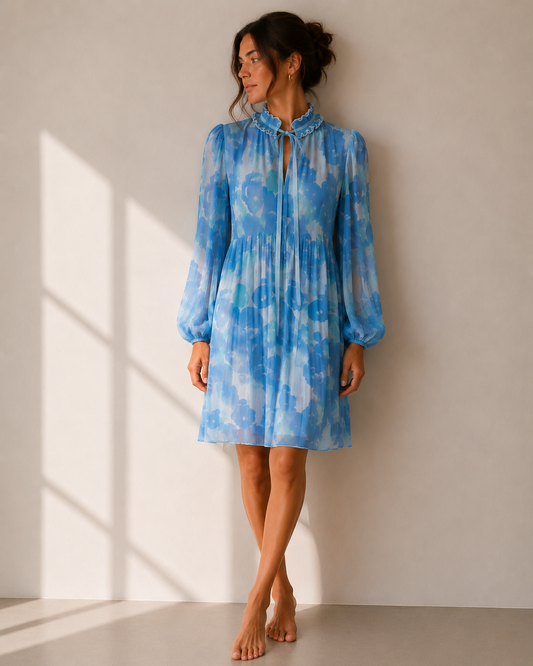 Vestido Plisado Celeste  - Ganni - La Reversa