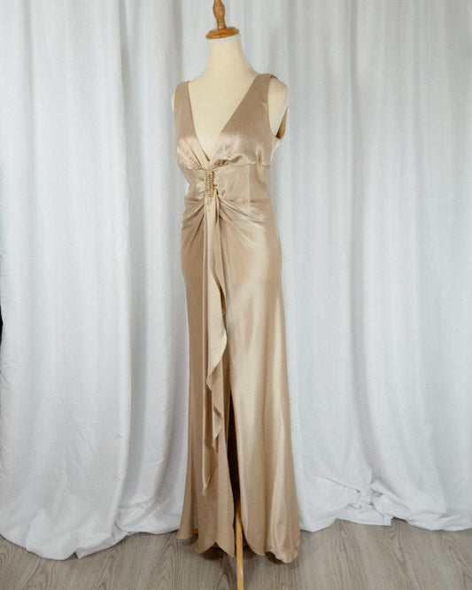 Vestido Satinado Champagne - ABS Evening - La Reversa
