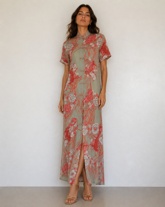 Vestido Seda Estilo Mandarín - Harari - La Reversa
