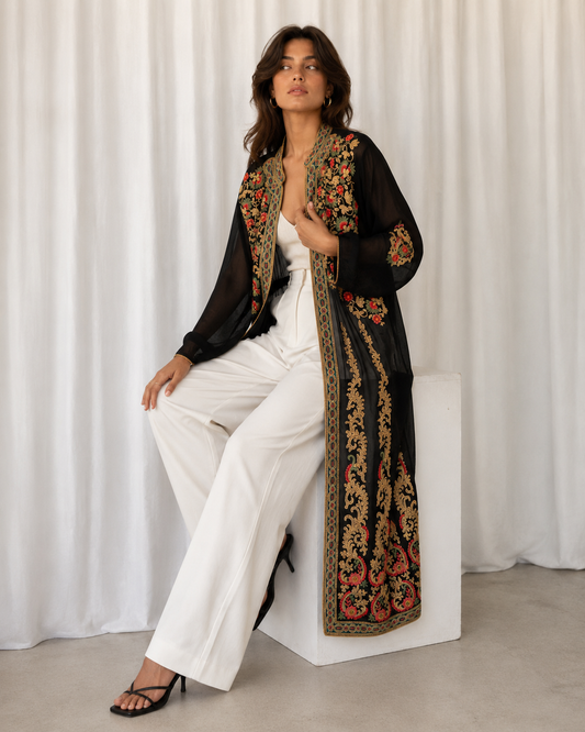 Vestido / Túnica Bordada Negra Estilo Boho - La Reversa