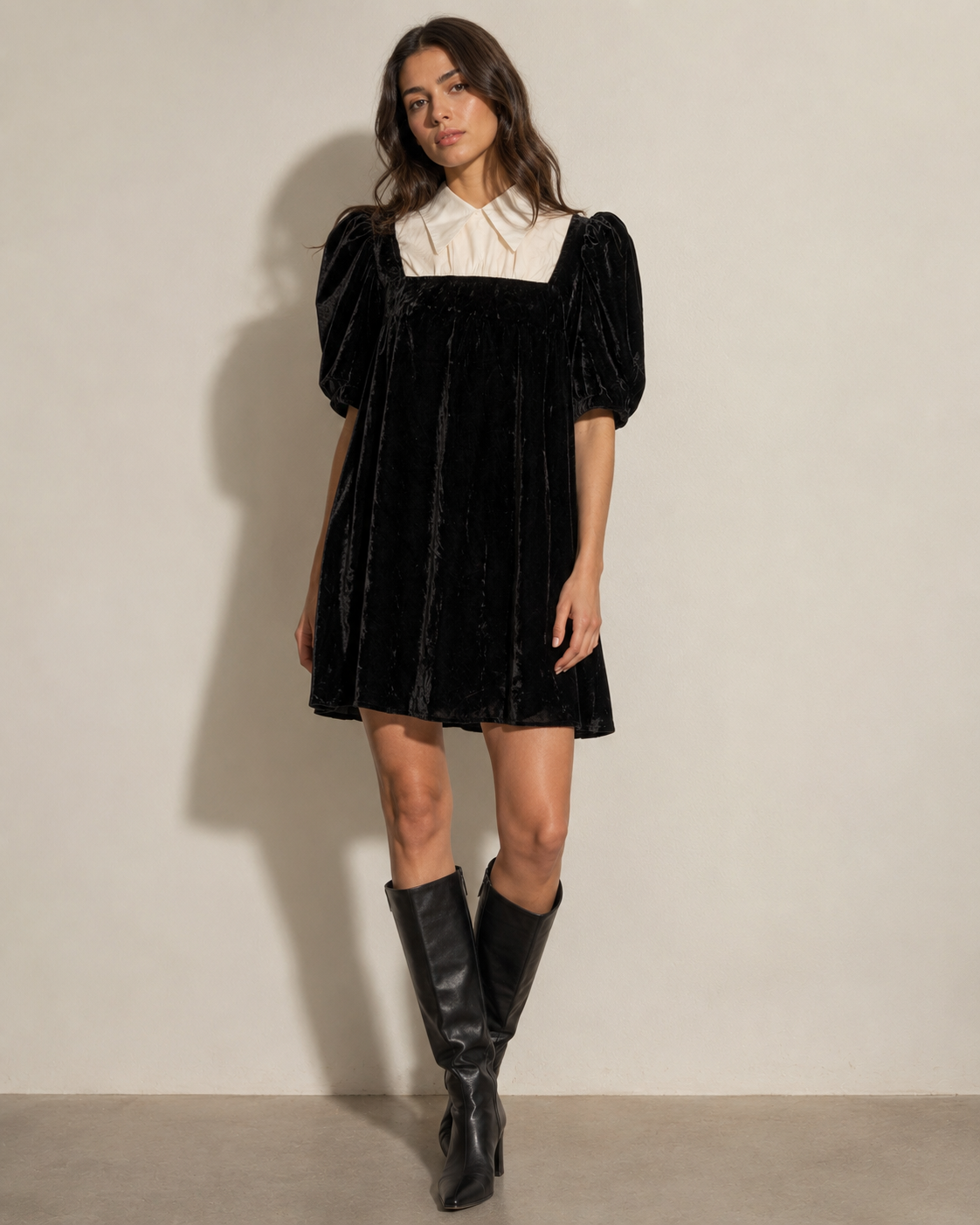 Vestido Velvet Cuello Camisero Negro - & Other Stories - La Reversa