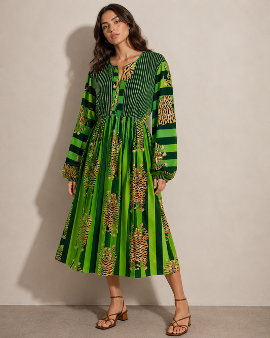 Vestido Verde Estampado - Alia Enterprises - La Reversa